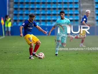 Marti Vila of FC Andorra plays during the Primera RFEF 2024-2025 match between FC Andorra and FC Barcelona Atletic at Estadi Nacional d'Ando...