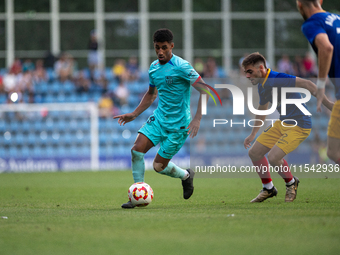 Oiscar Urena of FC Futbol Club Barcelona Atletic is in action during the Primera RFEF 2024-2025 match between FC Andorra and FC Barcelona At...