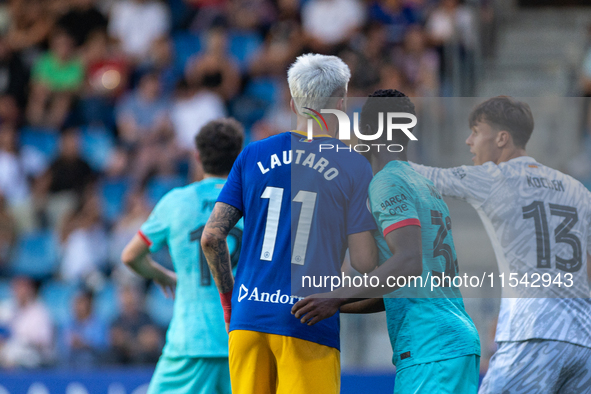 Players are in action during the Primera RFEF 2024-2025 match between FC Andorra and FC Barcelona Atletic at Estadi Nacional d'Andorra in An...