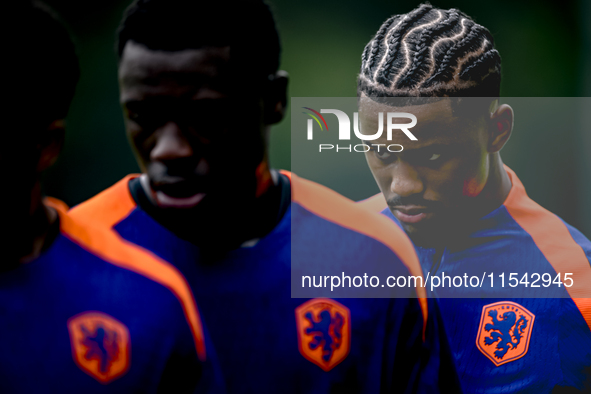 Netherlands player Jorrel Hato participates in the training and press conference for the Netherlands Nations League season 2024-2025 at the...