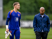 Netherlands goalkeeper Bart Verbruggen and KNVB technical director Nigel de Jong during the training and press conference for the Netherland...