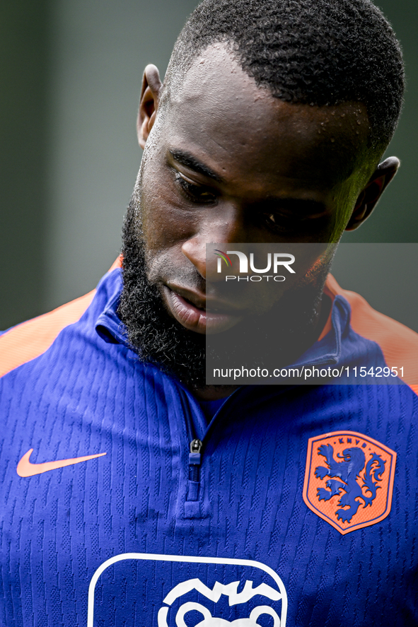 Netherlands player Lutsharel Geertruida participates in the training and press conference for the Netherlands Nations League season 2024-202...