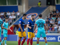 Players are in action during the Primera RFEF 2024-2025 match between FC Andorra and FC Barcelona Atletic at Estadi Nacional d'Andorra in An...