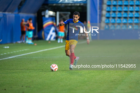 Clemente is in action during the Primera RFEF 2024-2025 match between FC Andorra and FC Barcelona Atletic at Estadi Nacional d'Andorra in An...