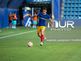 Clemente is in action during the Primera RFEF 2024-2025 match between FC Andorra and FC Barcelona Atletic at Estadi Nacional d'Andorra in An...