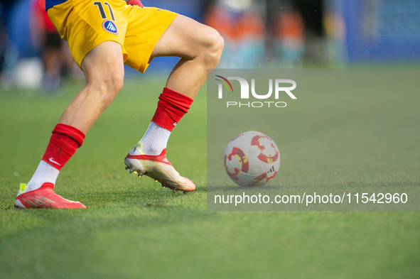 Players are in action during the Primera RFEF 2024-2025 match between FC Andorra and FC Barcelona Atletic at Estadi Nacional d'Andorra in An...