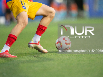 Players are in action during the Primera RFEF 2024-2025 match between FC Andorra and FC Barcelona Atletic at Estadi Nacional d'Andorra in An...