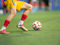 Players are in action during the Primera RFEF 2024-2025 match between FC Andorra and FC Barcelona Atletic at Estadi Nacional d'Andorra in An...