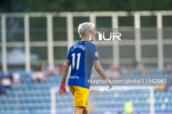 Players are in action during the Primera RFEF 2024-2025 match between FC Andorra and FC Barcelona Atletic at Estadi Nacional d'Andorra in An...