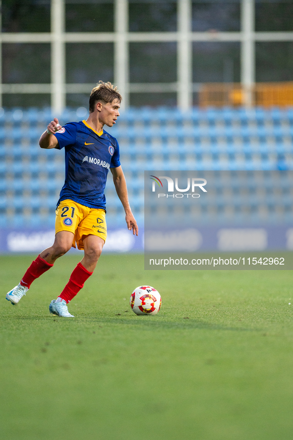 Josep Cerda of FC Andorra is in action during the Primera RFEF 2024-2025 match between FC Andorra and FC Barcelona Atletic at Estadi Naciona...