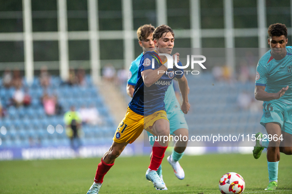 Josep Cerda of FC Andorra is in action during the Primera RFEF 2024-2025 match between FC Andorra and FC Barcelona Atletic at Estadi Naciona...