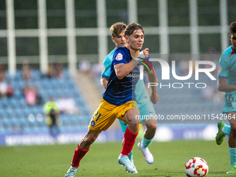 Josep Cerda of FC Andorra is in action during the Primera RFEF 2024-2025 match between FC Andorra and FC Barcelona Atletic at Estadi Naciona...