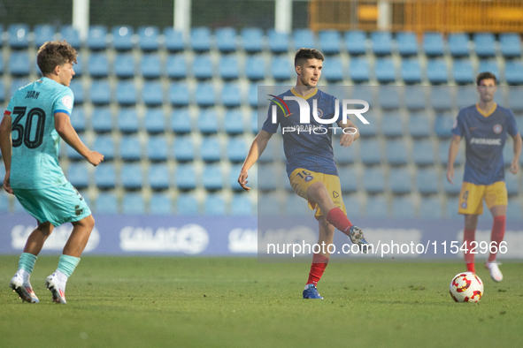 Alvaro Pena of FC Andorra is in action during the Primera RFEF 2024-2025 match between FC Andorra and FC Barcelona Atletic at Estadi Naciona...