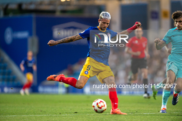 Manu Nieto of FC Andorra is in action during the Primera RFEF 2024-2025 match between FC Andorra and FC Barcelona Atletic at Estadi Nacional...