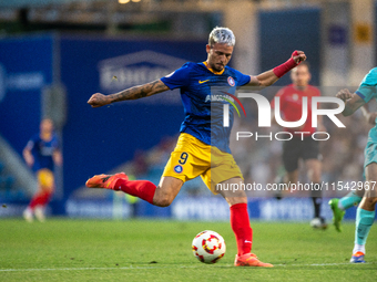 Manu Nieto of FC Andorra is in action during the Primera RFEF 2024-2025 match between FC Andorra and FC Barcelona Atletic at Estadi Nacional...