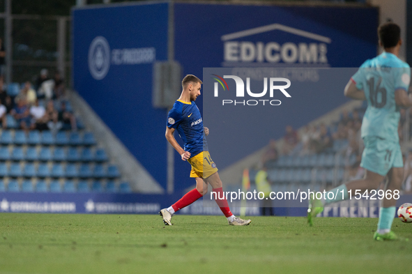 Sergio Molina of FC Andorra is in action during the Primera RFEF 2024-2025 match between FC Andorra and FC Barcelona Atletic at Estadi Nacio...