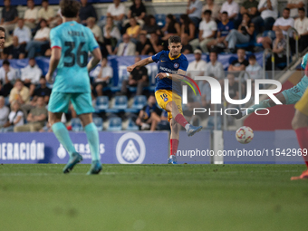 Alvaro Pena is in action during the Primera RFEF 2024-2025 match between FC Andorra and FC Barcelona Atletic at Estadi Nacional d'Andorra in...