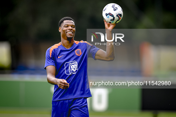 Netherlands player Denzel Dumfries participates in the training and press conference for the Netherlands Nations League season 2024-2025 at...