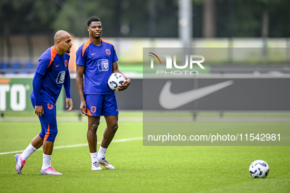 Netherlands player Donyell Malen and Netherlands player Denzel Dumfries during the training and press conference for the Netherlands Nations...