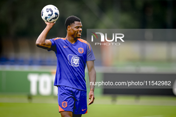 Netherlands player Denzel Dumfries participates in the training and press conference for the Netherlands Nations League season 2024-2025 at...