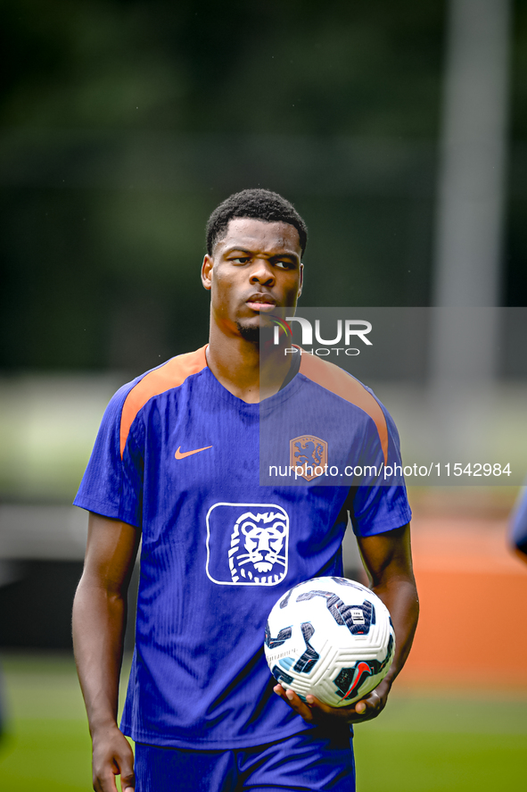 Netherlands player Denzel Dumfries participates in the training and press conference for the Netherlands Nations League season 2024-2025 at...