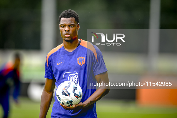 Netherlands player Denzel Dumfries participates in the training and press conference for the Netherlands Nations League season 2024-2025 at...