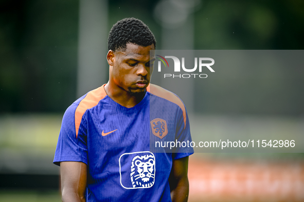 Netherlands player Denzel Dumfries participates in the training and press conference for the Netherlands Nations League season 2024-2025 at...