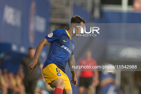 Alberto Solis of FC Andorra is in action during the Primera RFEF 2024-2025 match between FC Andorra and FC Barcelona Atletic at Estadi Nacio...