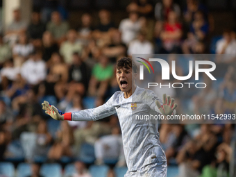 Diego Kochen of FC Futbol Club Barcelona Atletic is in action during the Primera RFEF 2024-2025 match between FC Andorra and FC Barcelona At...