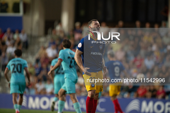 Diego Alende of FC Andorra is in action during the Primera RFEF 2024-2025 match between FC Andorra and FC Barcelona Atletic at Estadi Nacion...