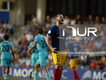 Diego Alende of FC Andorra is in action during the Primera RFEF 2024-2025 match between FC Andorra and FC Barcelona Atletic at Estadi Nacion...