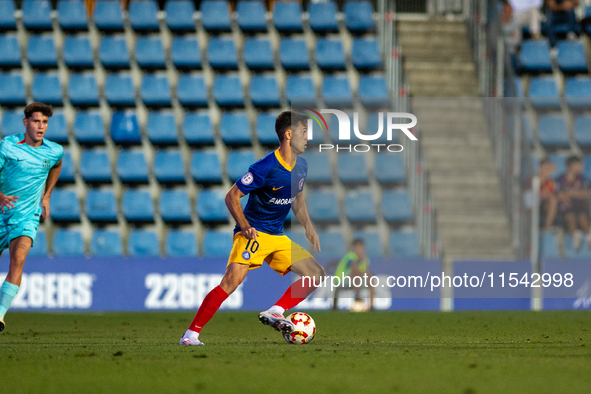 Alvaro Martin of FC Andorra is in action during the Primera RFEF 2024-2025 match between FC Andorra and FC Barcelona Atletic at Estadi Nacio...