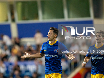 Alvaro Martin of FC Andorra celebrates after scoring a goal during the Primera RFEF 2024-2025 match between FC Andorra and FC Barcelona Atle...