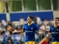 Alvaro Martin of FC Andorra celebrates after scoring a goal during the Primera RFEF 2024-2025 match between FC Andorra and FC Barcelona Atle...