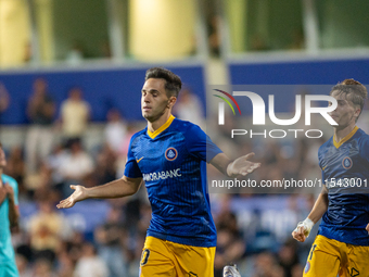 Alvaro Martin of FC Andorra celebrates after scoring a goal during the Primera RFEF 2024-2025 match between FC Andorra and FC Barcelona Atle...