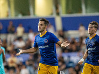 Alvaro Martin of FC Andorra celebrates after scoring a goal during the Primera RFEF 2024-2025 match between FC Andorra and FC Barcelona Atle...