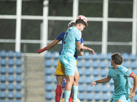 Players are in action during the Primera RFEF 2024-2025 match between FC Andorra and FC Barcelona Atletic at Estadi Nacional d'Andorra in An...