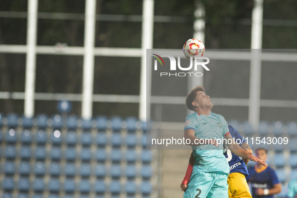 Players are in action during the Primera RFEF 2024-2025 match between FC Andorra and FC Barcelona Atletic at Estadi Nacional d'Andorra in An...