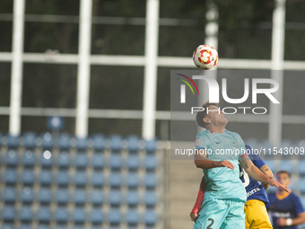 Players are in action during the Primera RFEF 2024-2025 match between FC Andorra and FC Barcelona Atletic at Estadi Nacional d'Andorra in An...