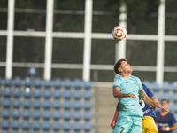 Players are in action during the Primera RFEF 2024-2025 match between FC Andorra and FC Barcelona Atletic at Estadi Nacional d'Andorra in An...