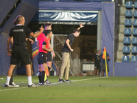 In Andorra La Vella, Andorra, on August 31, 2024, Albert Sanchez, coach of FC Barcelona Atletic, looks on during the Primera RFEF 2024-2025...