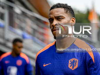 Netherlands player Jurrien Timber participates in the training and press conference for the Netherlands Nations League season 2024-2025 at t...