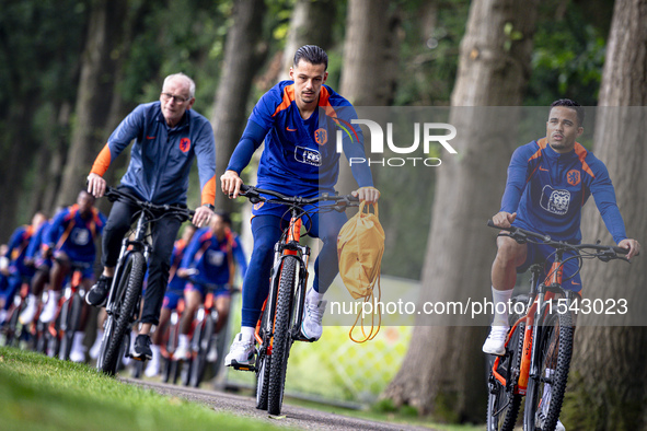 Netherlands goalkeeper Nick Olij and Netherlands player Justin Kluivert during the training and press conference for the Netherlands Nations...