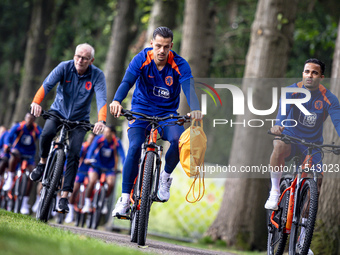 Netherlands goalkeeper Nick Olij and Netherlands player Justin Kluivert during the training and press conference for the Netherlands Nations...