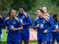 Netherlands player Nathan Ake and Netherlands player Justin Kluivert during the training and press conference for the Netherlands Nations Le...