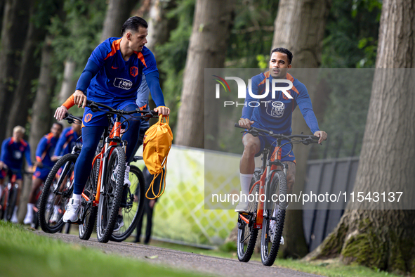 Netherlands goalkeeper Nick Olij and Netherlands player Justin Kluivert during the training and press conference for the Netherlands Nations...