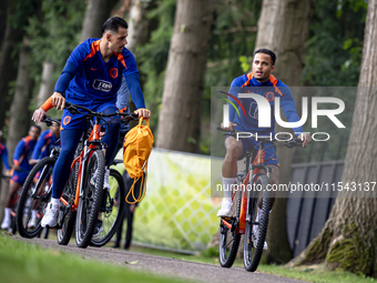 Netherlands goalkeeper Nick Olij and Netherlands player Justin Kluivert during the training and press conference for the Netherlands Nations...