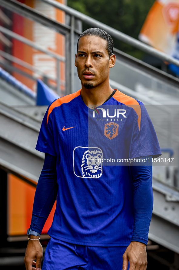 Netherlands player Virgil van Dijk participates in the training and press conference for the Netherlands Nations League season 2024-2025 at...