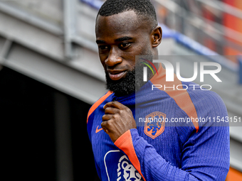 Netherlands player Lutsharel Geertruida participates in the training and press conference for the Netherlands Nations League season 2024-202...