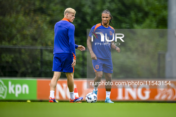 Netherlands player Jan Paul van Hecke and Netherlands player Nathan Ake during the training and press conference for the Netherlands Nations...